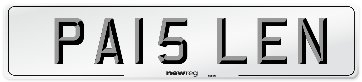 PA15 LEN Number Plate from New Reg